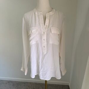 Banana Republic Silk Blouse Large Petite Cream Luxury Minimal Professional Chic